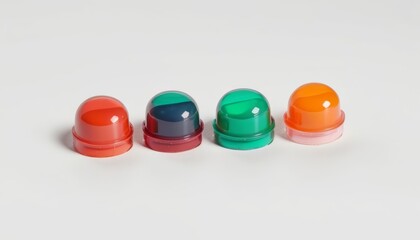  Colorful plastic pill capsules on a white background
