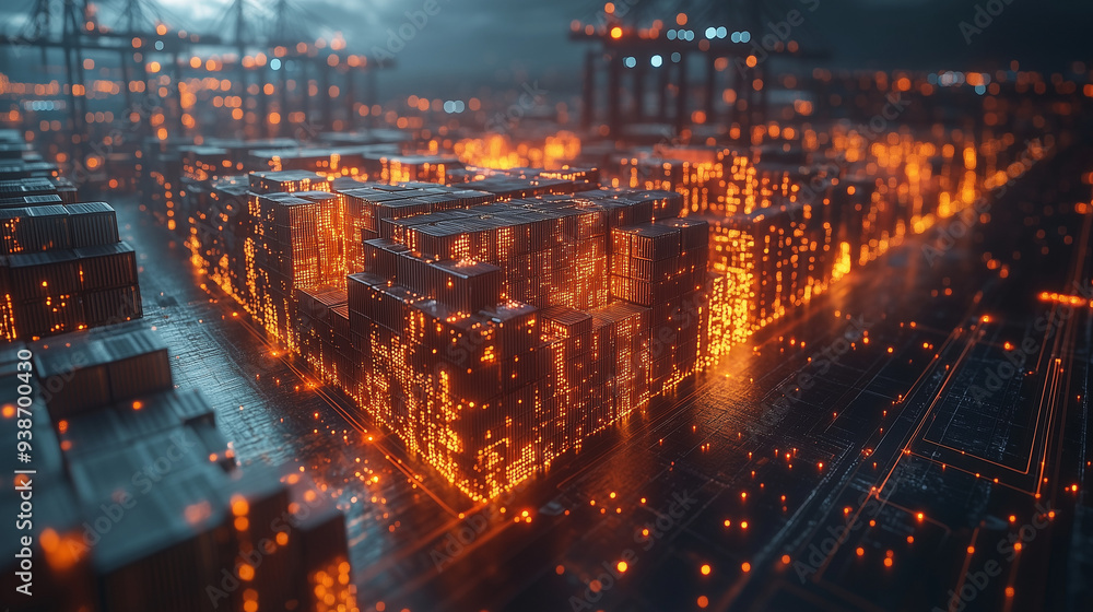 Poster cyber city: a mesmerizing futuristic cityscape, bathed in the warm glow of digital networks. the int