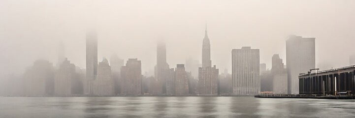 Fototapeta premium panorama, fog, landscapes, city, skyline, skyscraper, downtown, mist, building, urban, view, tower, architecture, modern