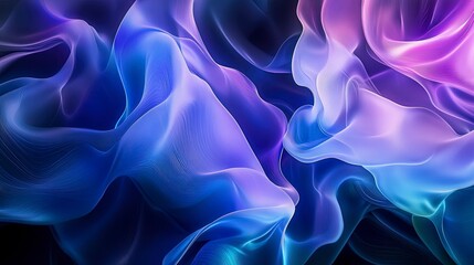 Obraz premium 3D background with flowing abstract shapes, vibrant gradients of blue and purple, soft lighting creating depth and shadows, a sense of motion and energy. Generative ai