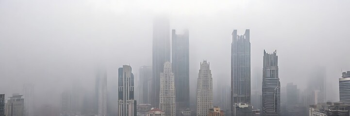 Naklejka premium panorama, fog, landscapes, city, skyline, skyscraper, downtown, mist, building, urban, view, tower, architecture, modern