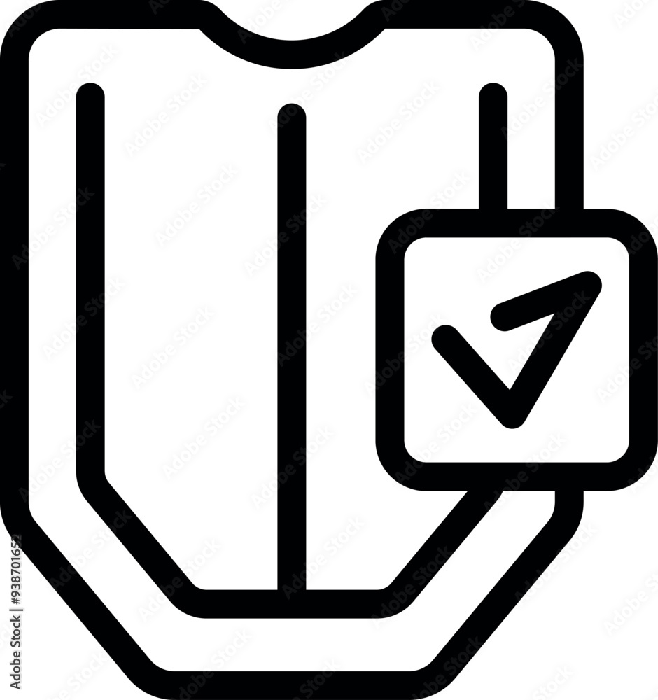 Poster simple, bold, flat line icon of a shield with a check mark, representing security and safety in onli