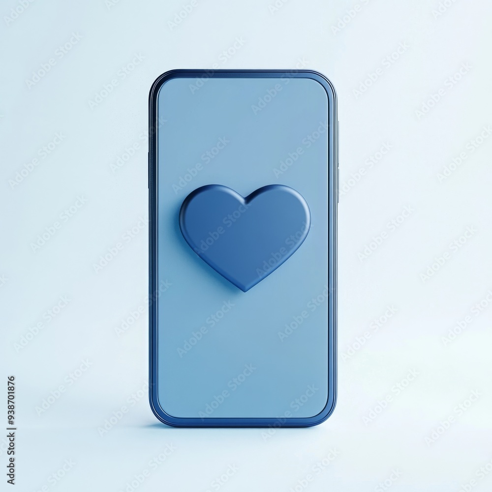 Poster a 3d simple style icon of a mobile phone with a heart symbol representing social media engagement an