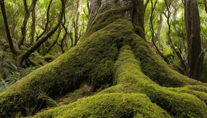  Mossy roots of a tree in a lush forest
