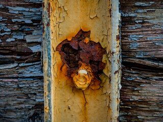 Rusted element of an old railway wagon
