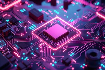 Fototapeta premium Neon Glow Circuit Board