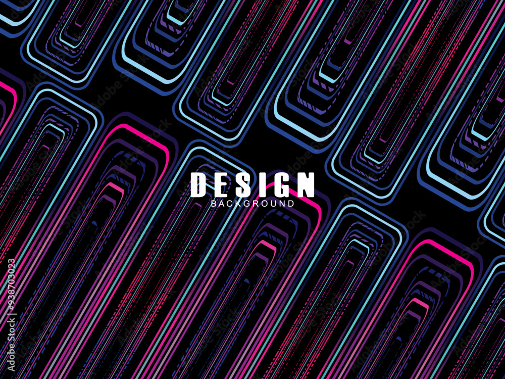 Fototapete futuristic abstract technology shining rainbow light lines with modern lines pattern black backgroun