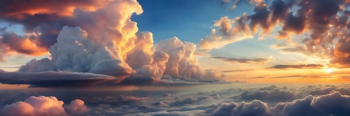 panorama, sunset, cloudy, sun, morning, sky, nature, sunlight, dramatic, heaven, light, cloudscape, background, blue, bright, beauty