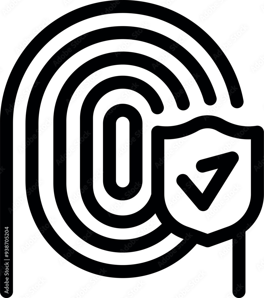 Poster fingerprint scan is being protected by a shield with a check mark, signifying safety and security