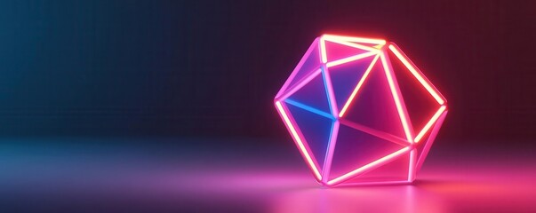 A glowing 3D geometric shape, with neon edges and a floating effect, 3D glow, geometric, abstract