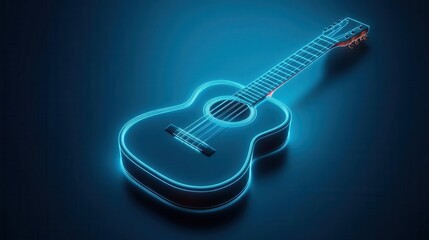 Fototapeta premium A 3D glowing guitar with strings vibrating with light, 3D glow, guitar, music