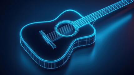 Obraz premium A 3D glowing guitar with strings vibrating with light, 3D glow, guitar, music