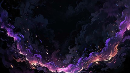 Naklejka premium A dark shadowy background emerges from the swirling purple flames, piercing through the smoke