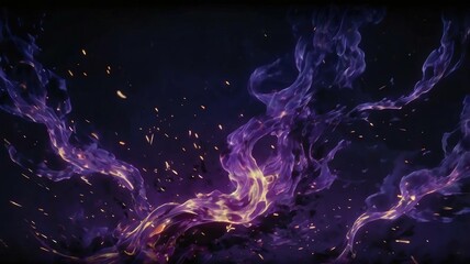 A dark shadowy background emerges from the swirling purple flames, piercing through the smoke