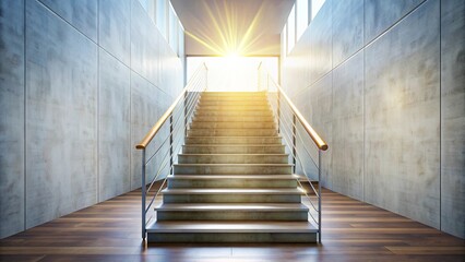 Obraz premium A modern staircase in a room with a bright light shining down , modern, staircase, room, bright light, interior