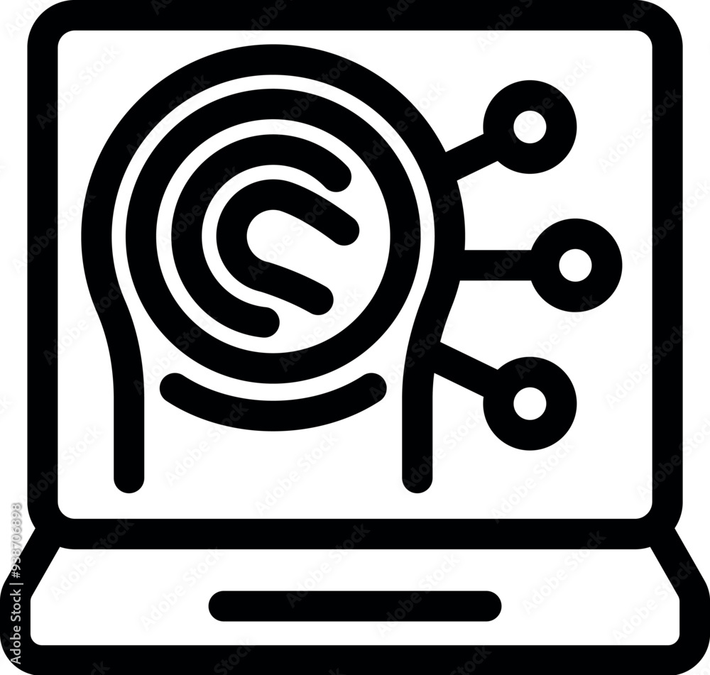 Poster icon of a laptop displaying a fingerprint scan, representing biometric security and user authenticat