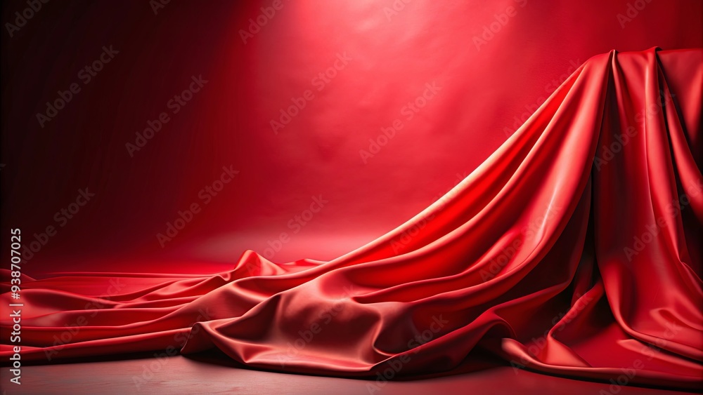 Wall mural Vibrant red cloth draping over a matching red background, silk, fabric, texture, vibrant, colorful, material, luxury