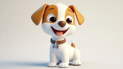 A Cartoon Dog with Brown Ears and a Bone Tag