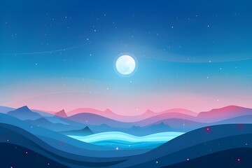 Obraz premium Nighttime Mountain Landscape with Full Moon