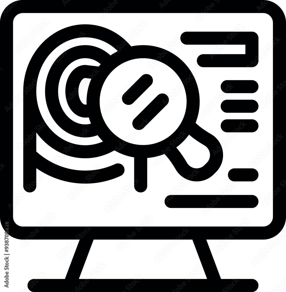 Aufkleber line icon of a marketing specialist analyzing target audience using software on computer