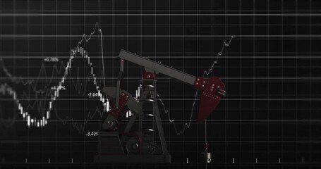 Operating oil pumpjack over fluctuating stock market graph animation - Powered by Adobe