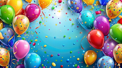 A colorful happy birthday card with balloons, confetti, and a festive design , celebration, greeting, wishes, party, joy