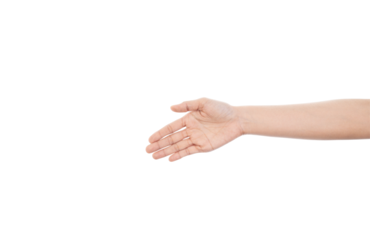 Female hand giving hand for shaking isolated on white background with clipping path.