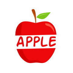 Red apple logo with lettering apple isolated on white