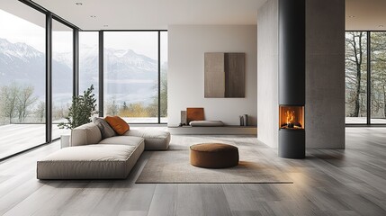  Scandinavian Art Decor in a Minimalist Living Room. A Sleek and Modern Interior Design Showcasing Scandinavian Style with Simple and Functional Elements for an Elegant and Clean Living Space.