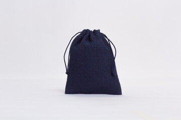 Bolsa de yute cerrada de color azul marino, pequeña con cordón
