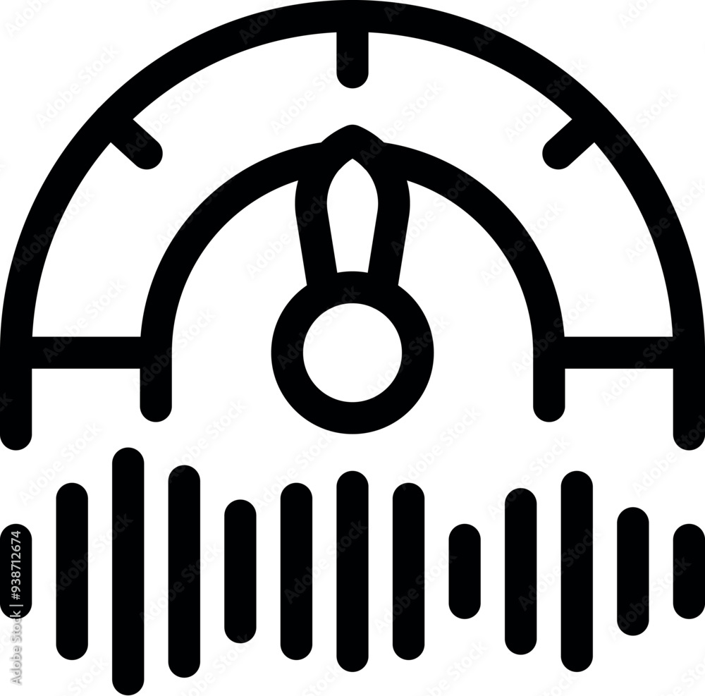 Poster sound level meter showing a high volume level, represented by a needle pointing towards the maximum,