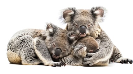 Obraz premium A koala bear family cuddling together, their fur blending in a warm embrace