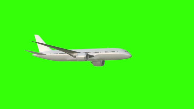 airplane fly right side on a green screen background