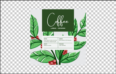 Coffee label design with illustration coffee bean tree and grid layout for advertising and publishing. coffee product label