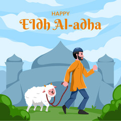 People and sheep eid al-adha mubarak banner concept