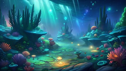 a bioluminescent reef environment illustration background