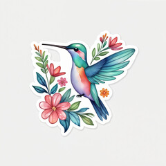 A stunning image of a brightly colored hummingbird with vivid blue and green feathers, gracefully hovering near a cluster of beautiful, vibrant flowers and leaves. Generated AI