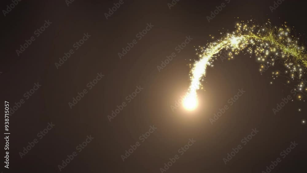 Poster glowing comet tail with sparkling particles animation on dark background