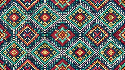 Geometric seamless pattern perfect for woven fabric and embroidery projects, Geometric, seamless, pattern, woven