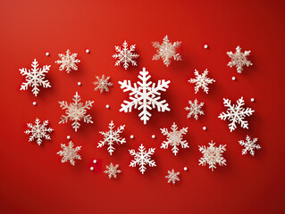 Christmas red background with snow and snowflake christmas card with snowflake.