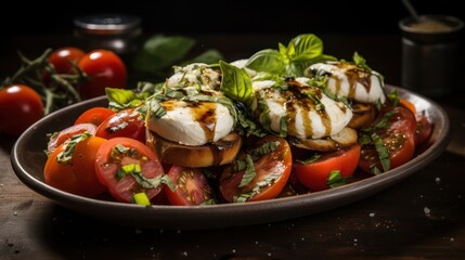 a sumptuous serving of healthy Caprese Salad with Fresh Mozzarella and Basil