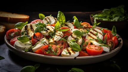 a sumptuous serving of healthy Caprese Salad with Fresh Mozzarella and Basil