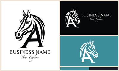 line art horse head letter a logo