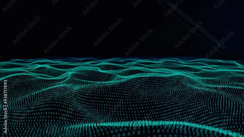 Aufkleber binary code waves and data flow animation over dark background