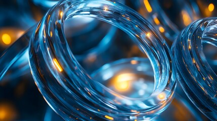 24. "An abstract composition of rotating rings and transparent shapes with glowing edges in a futuristic environment