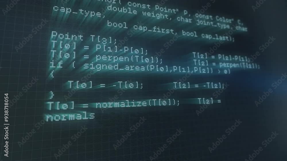 Poster programming code and mathematical formulas animation over digital screen background