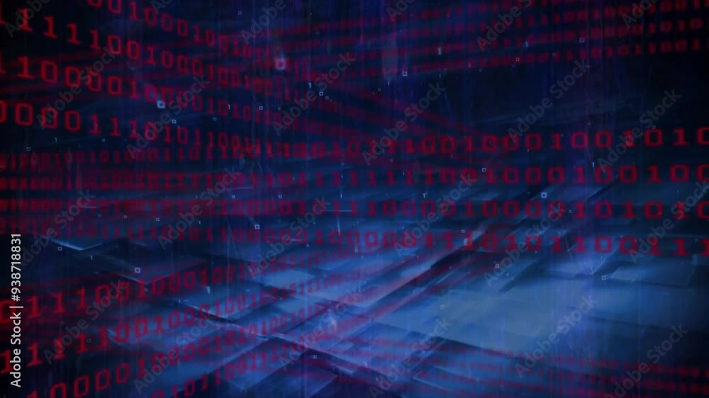 Poster binary code animation over abstract digital blue background