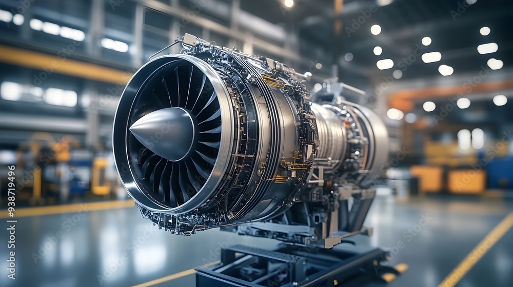 Poster virtual twin simulation of an aircraft engine s performance with copy space for overlay or content p