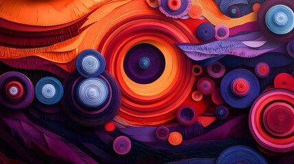 94. "A modern scene of concentric paper cut circles and geometric patterns with a rich, dynamic background