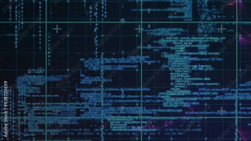 Aufkleber Computer code and data processing animation over dark grid background